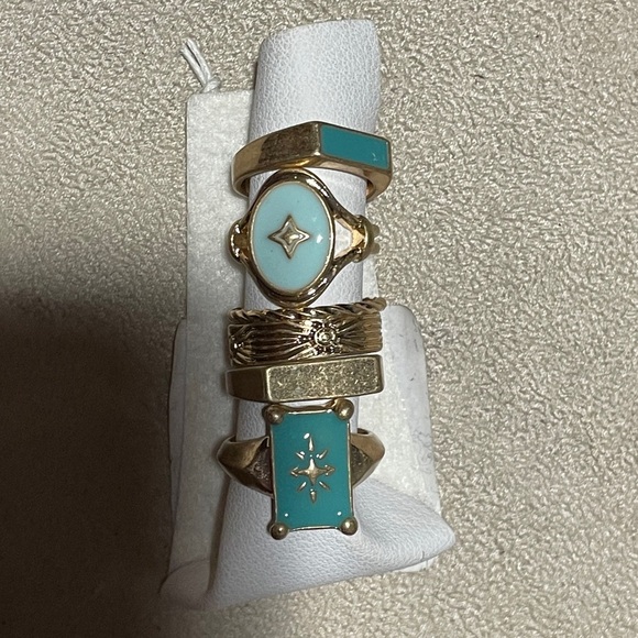 Free People‎ Gold and Turquoise Ring Set brand new - Picture 7 of 14
